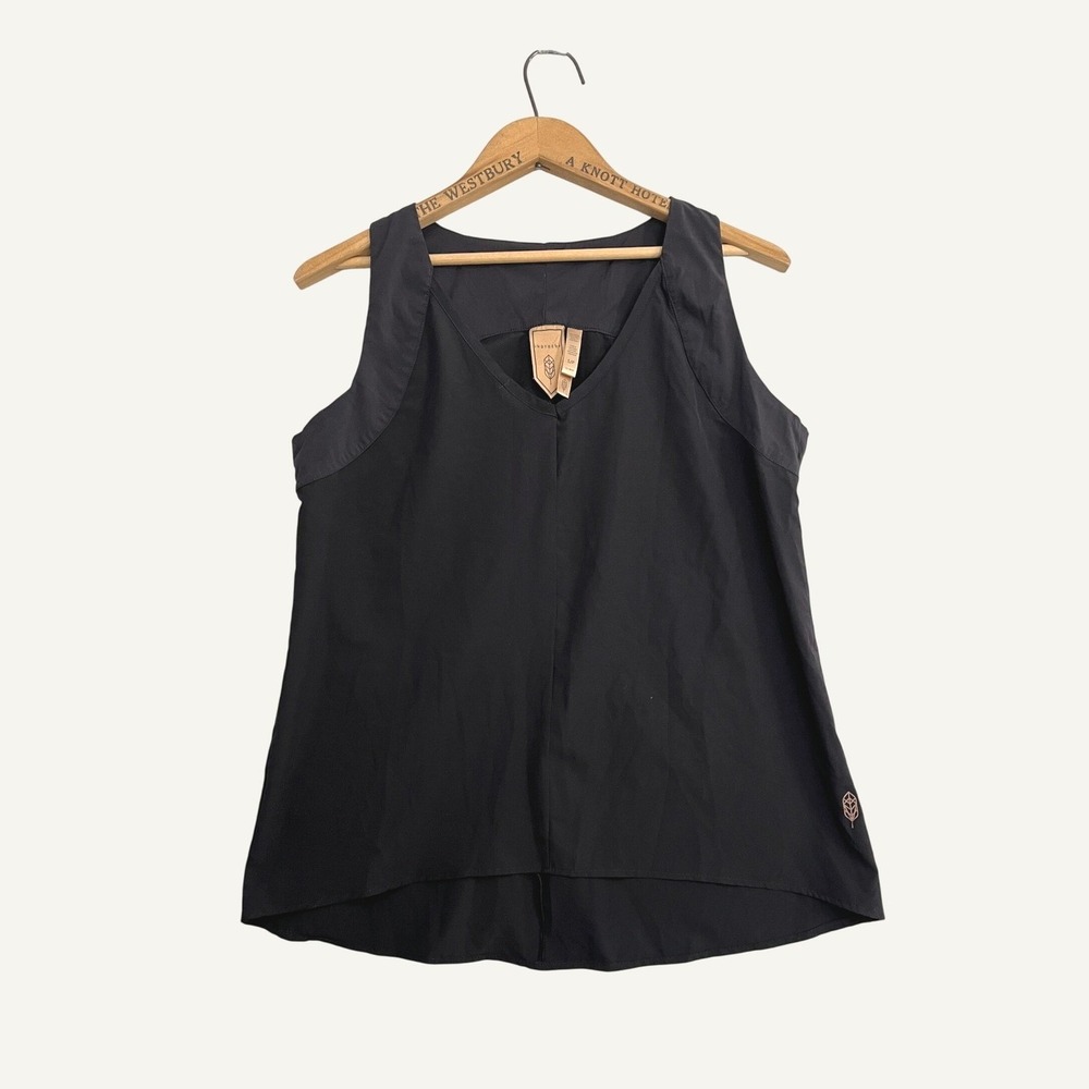 Indygena Womens Black Sleeveless V-Neck Performance Top Size Small High Low Hem